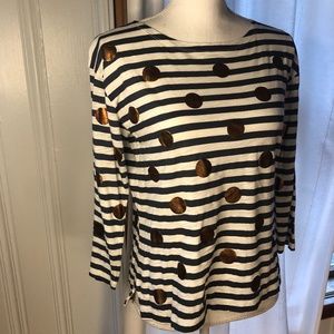 J. Crew Striped Bronze Foil Polka Dot Shirt